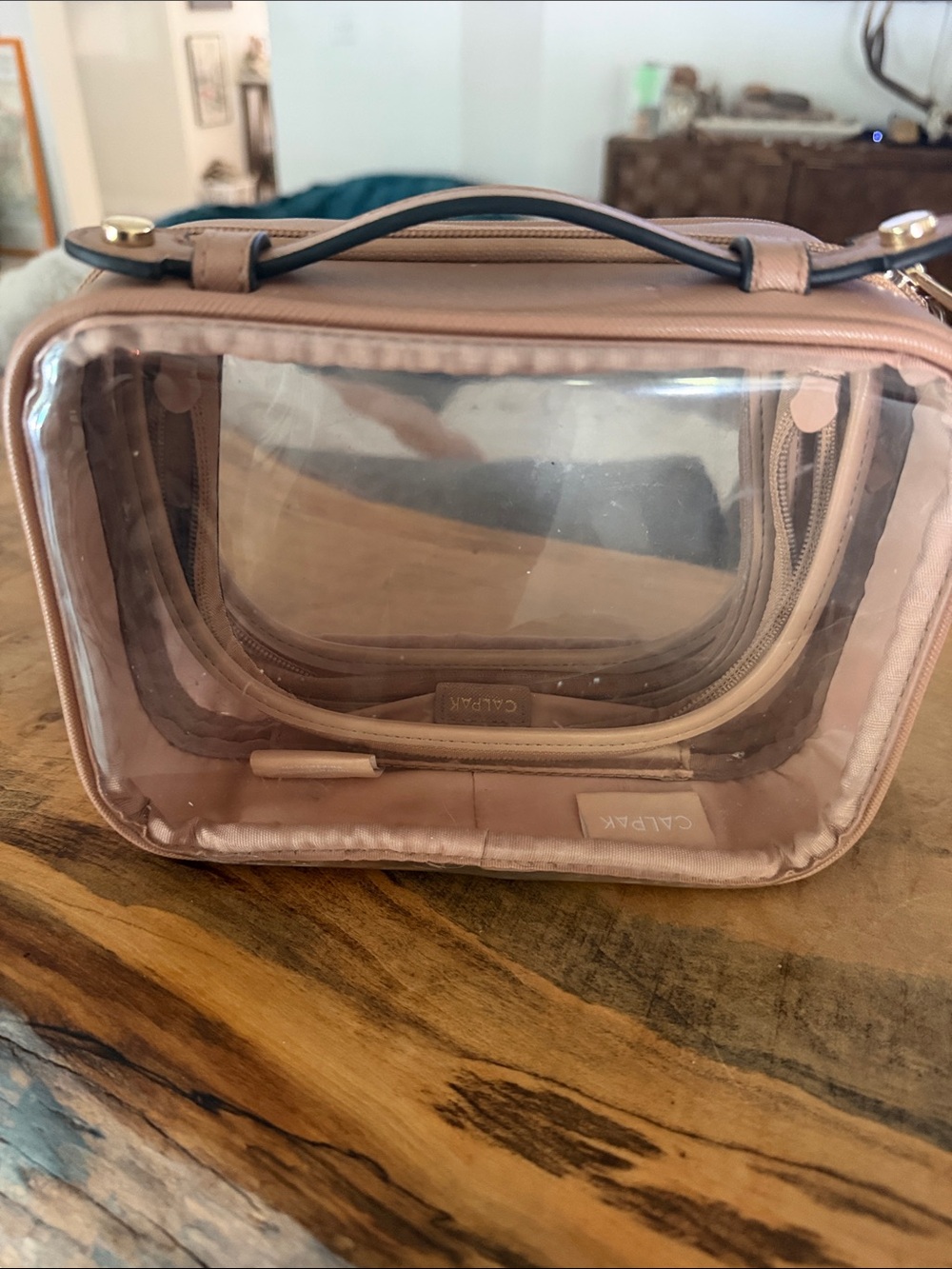 Calpak Blush Clear small Travel Cosmetic Case with Handle